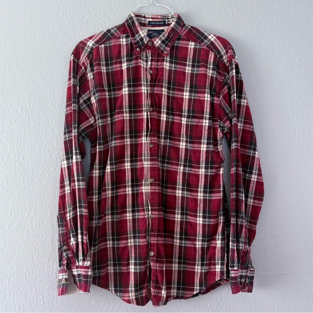 Faded Glory Red Black Plaid Flannel Long Sleeve Button Up Men’s S 34-36 Outdoor